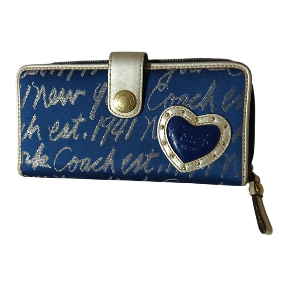 Rare Coach Lurex Blue and Silver NY Script Women's Wallet - Picture 1 of 7